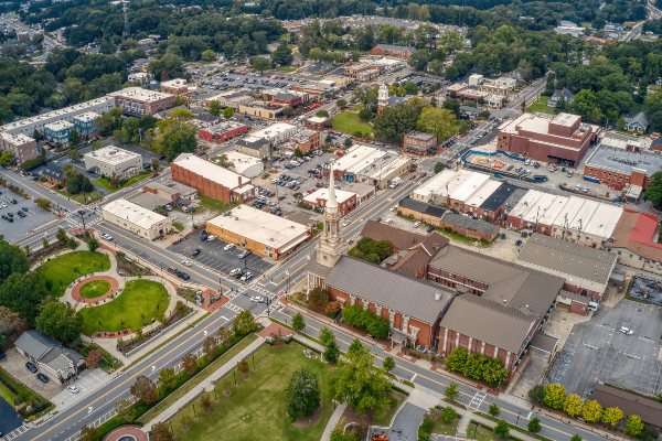Aerial view of Lawrenceville in Gwinnett County, GA